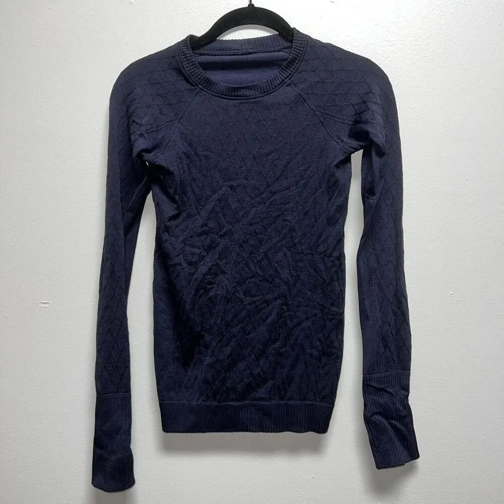 LULULEMON Rest Less Pullover women's size 4 Midnight Navy with thumb holes
